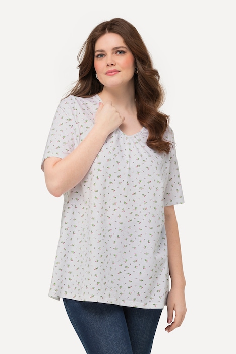 Trachten-Shirt, A-Linie, V-Ausschnitt, Zierfalten, Halbarm