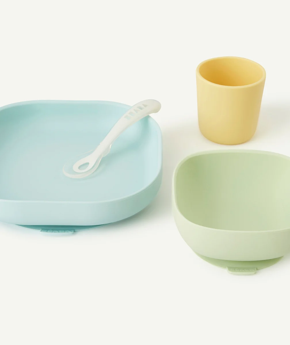 BEABACOFFRET REPAS EN SILICONE AVEC VENTOUSE JAUNE