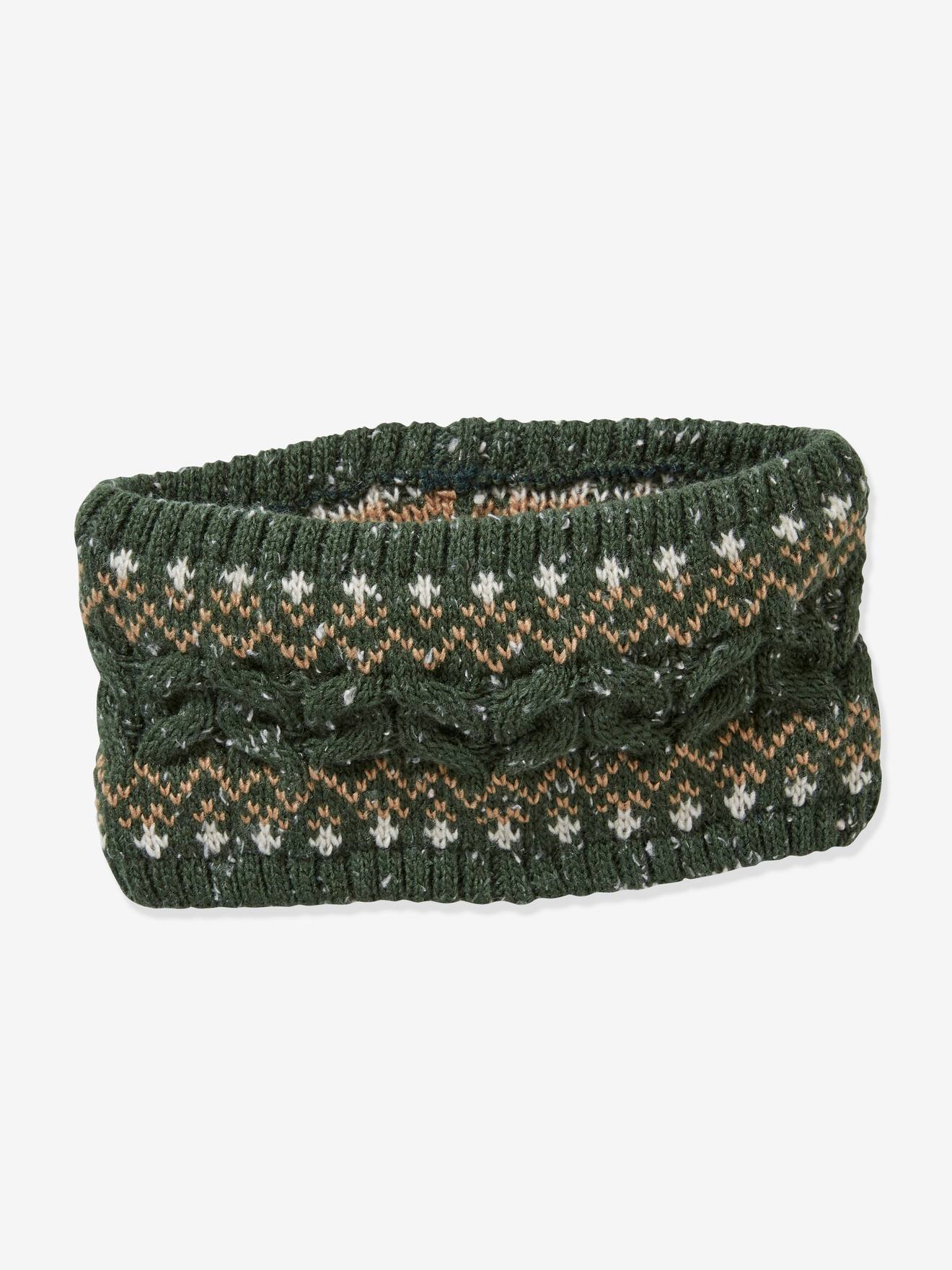 Cachecol de malha jacquard verde-escuro liso com estampas, certificado Oeko-Tex®, para meninos.