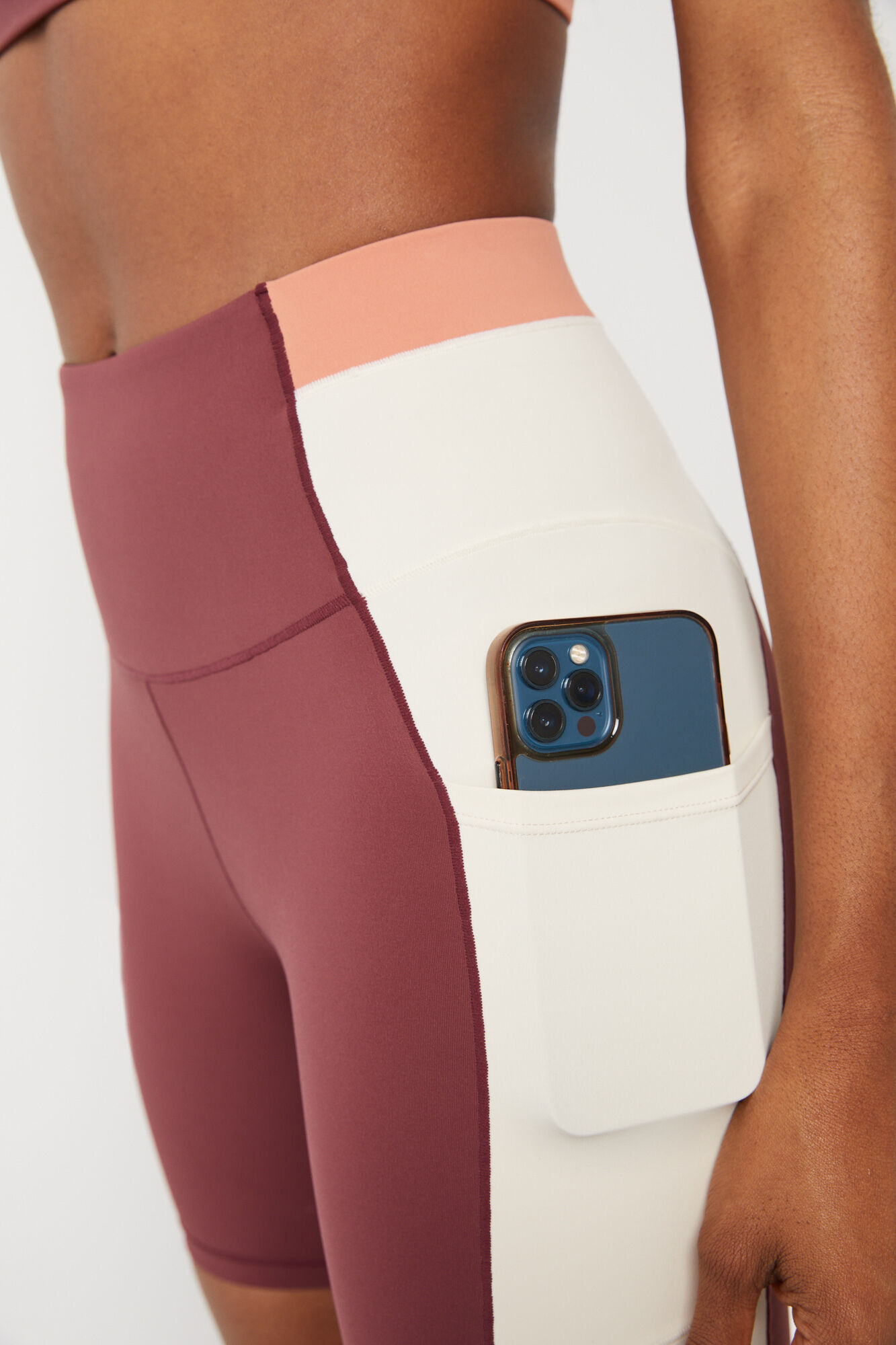 Calça de ciclismo 4D Stretch com blocos de cor bordô