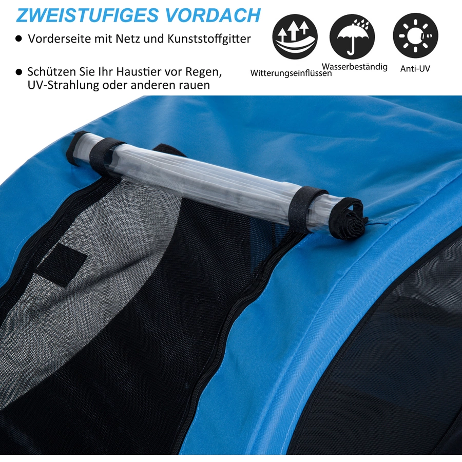 PawHut Hundeanhänger mit Sicherheitswimpel blau, schwarz