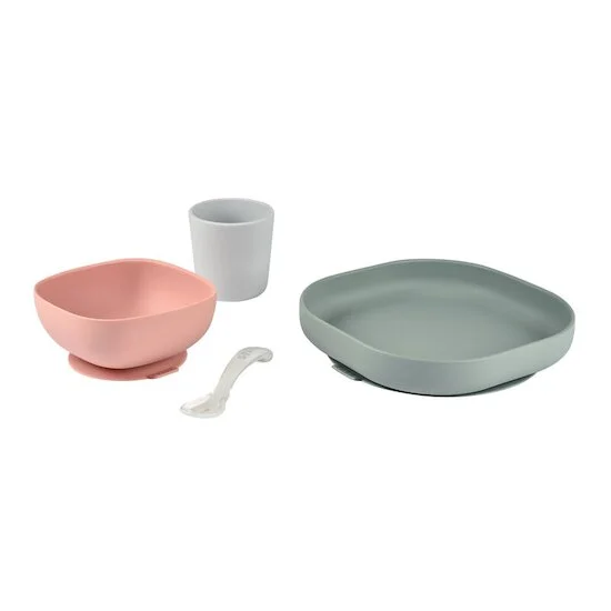 Set Vaisselle Silicone 4 pièces   Eucalyptus        de               Béaba