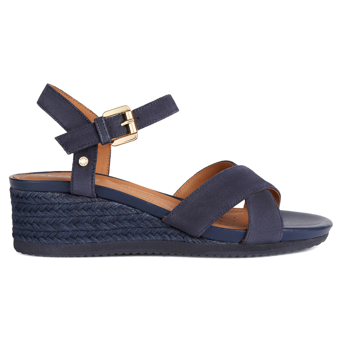 Geox Sandales en Velours de Cuir compensées Ischia bleu marine - Talon 6 cm