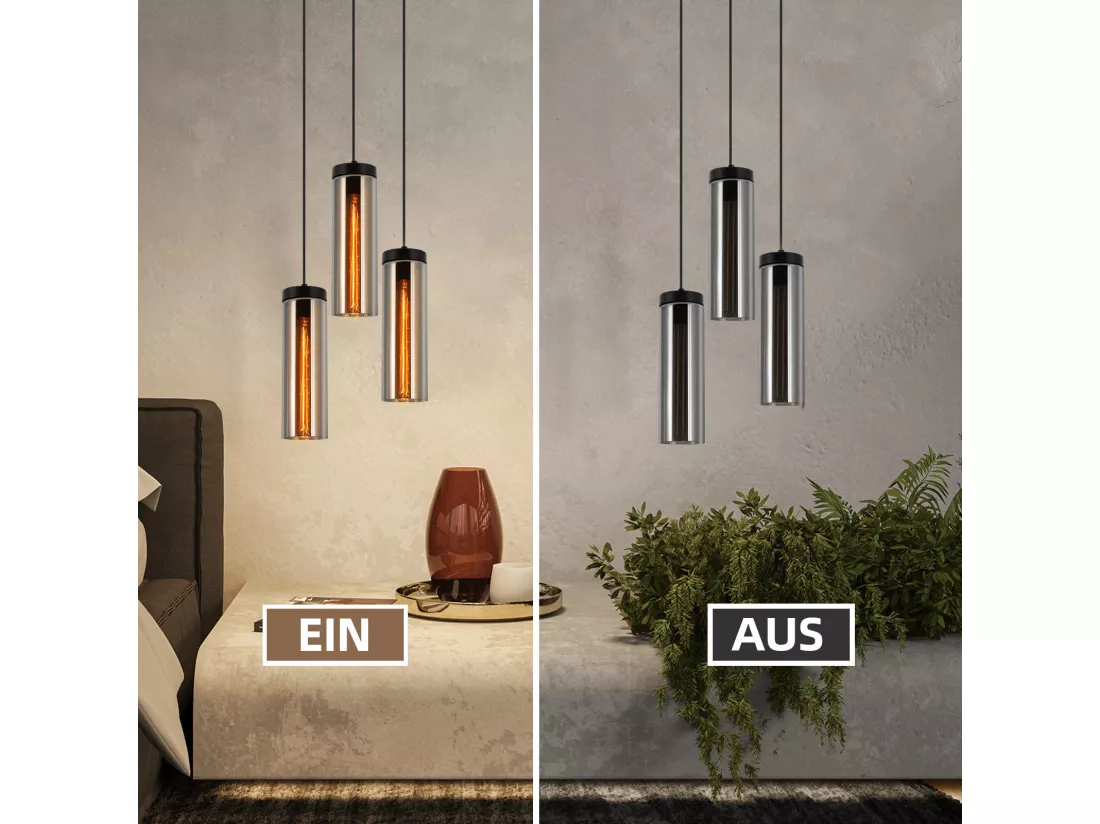 Lampe à Suspension Pour Table à Manger En Verre Noir Mat Rétro 3 Flammes E27