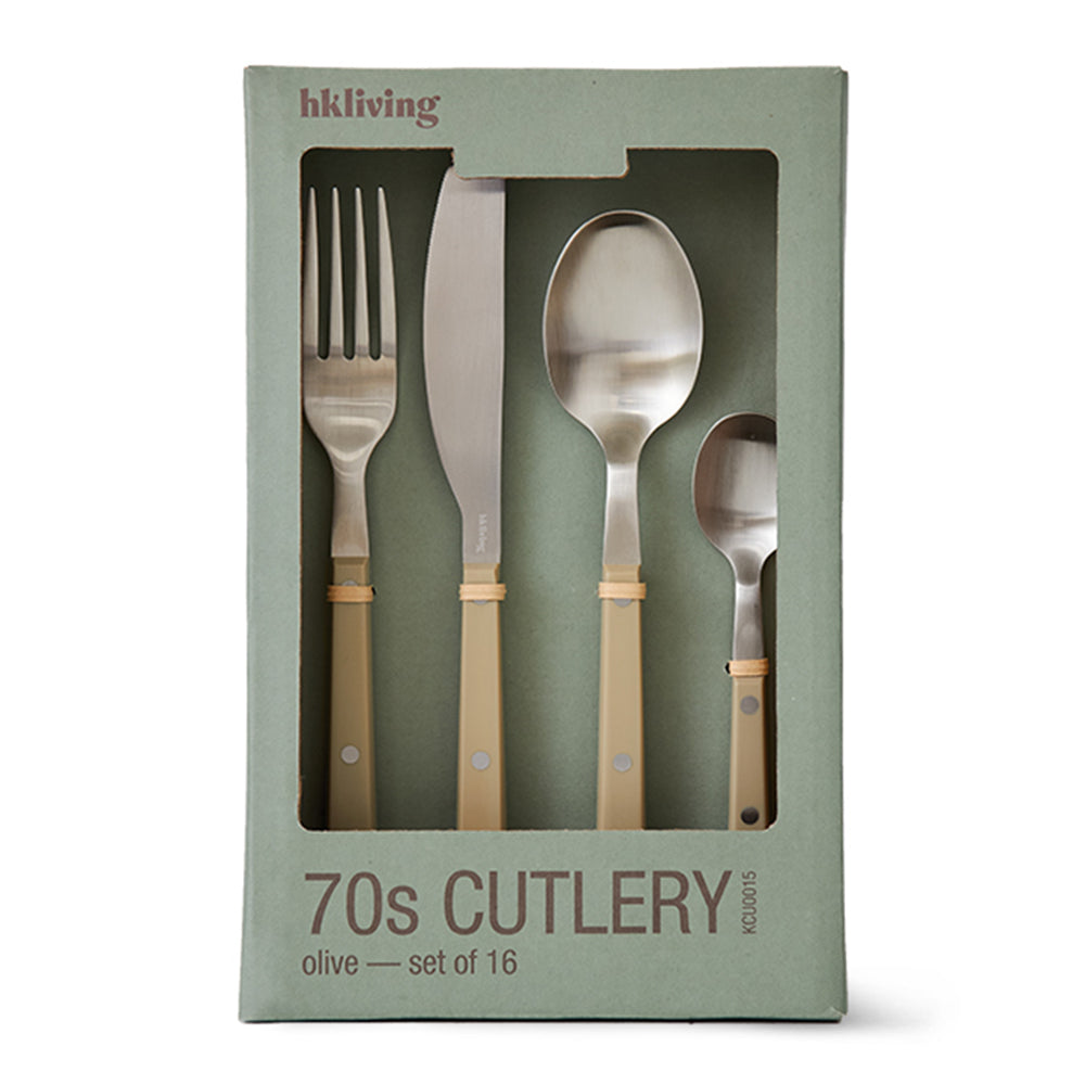 HKliving 70's Bestekset 16-delig - Olive
