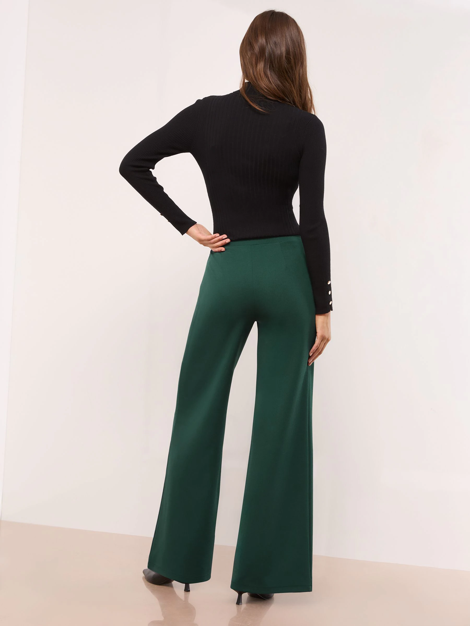 Groen - Lipsy - Broek met wijde pijpen en hoge taille