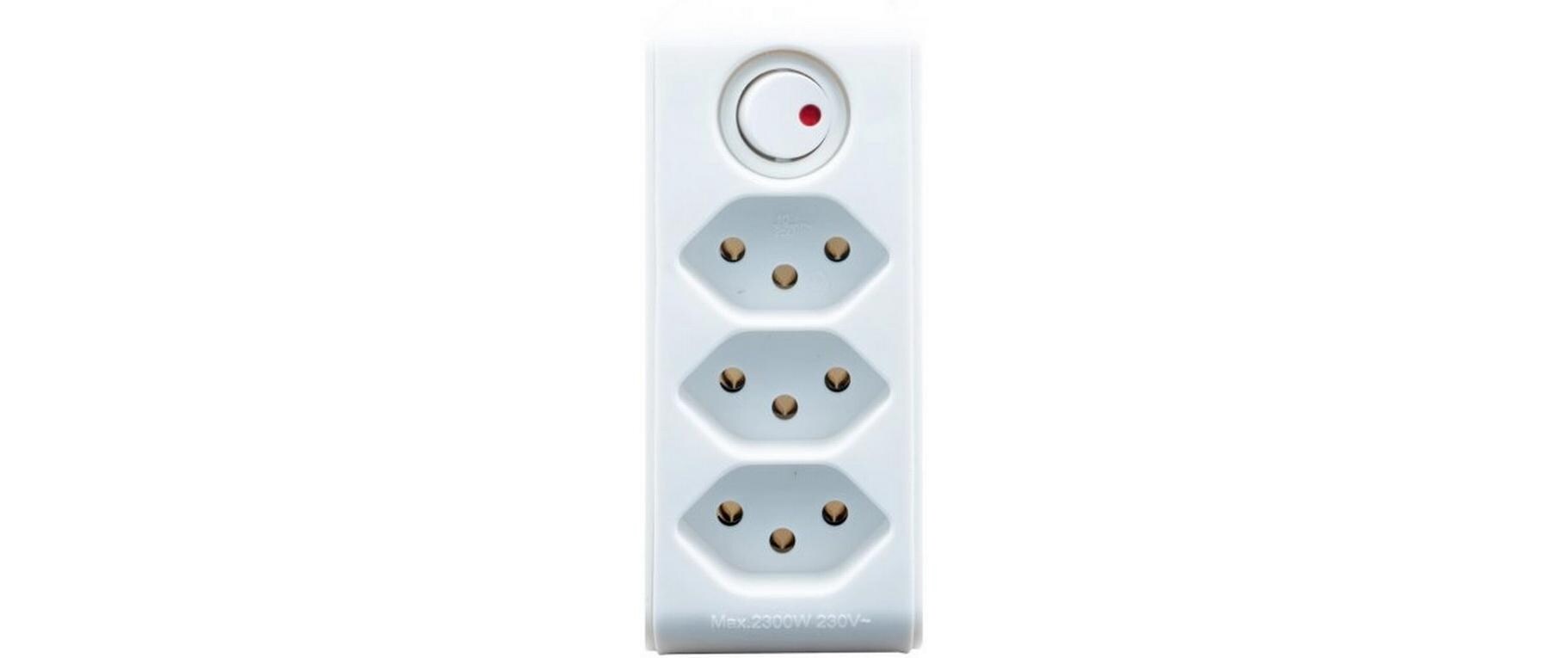 Abzweigstecker 3 x T13, 300° drehbar, WeissMehrfachstecker 230 V mit Schalter