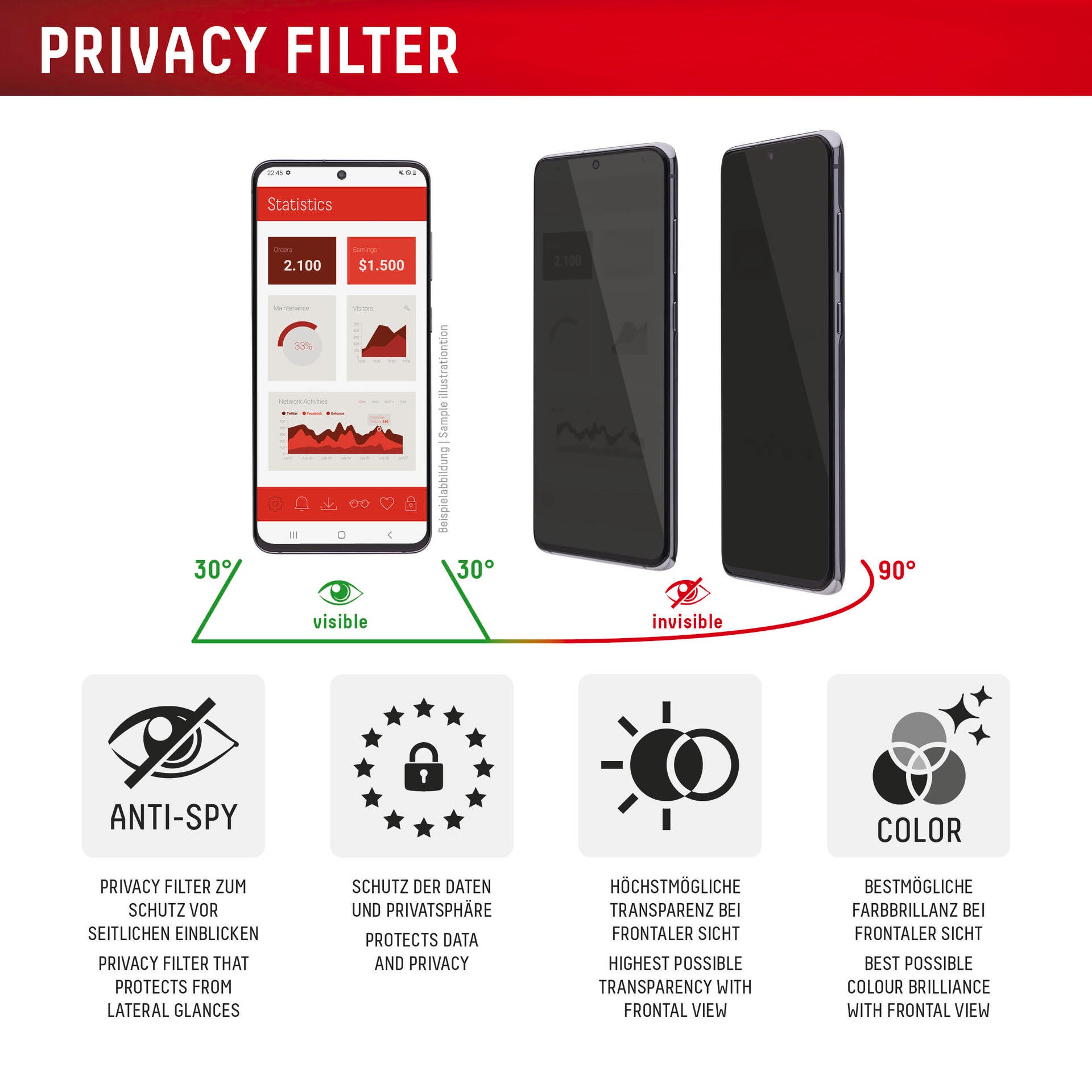 Displex Displayschutzglas »Privacy Glass Screen Protector« für Apple iPhone Air Displayschutzfolie, Schutzfolie, Bildschirmschutz, kratz- & stossfest