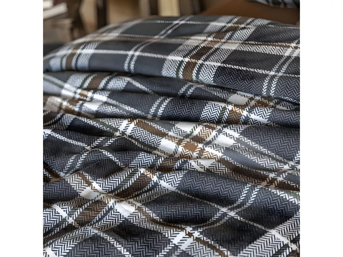 WILLIAM - Housse de Couette 260x240cm Flanelle de Coton Motif à Carreaux