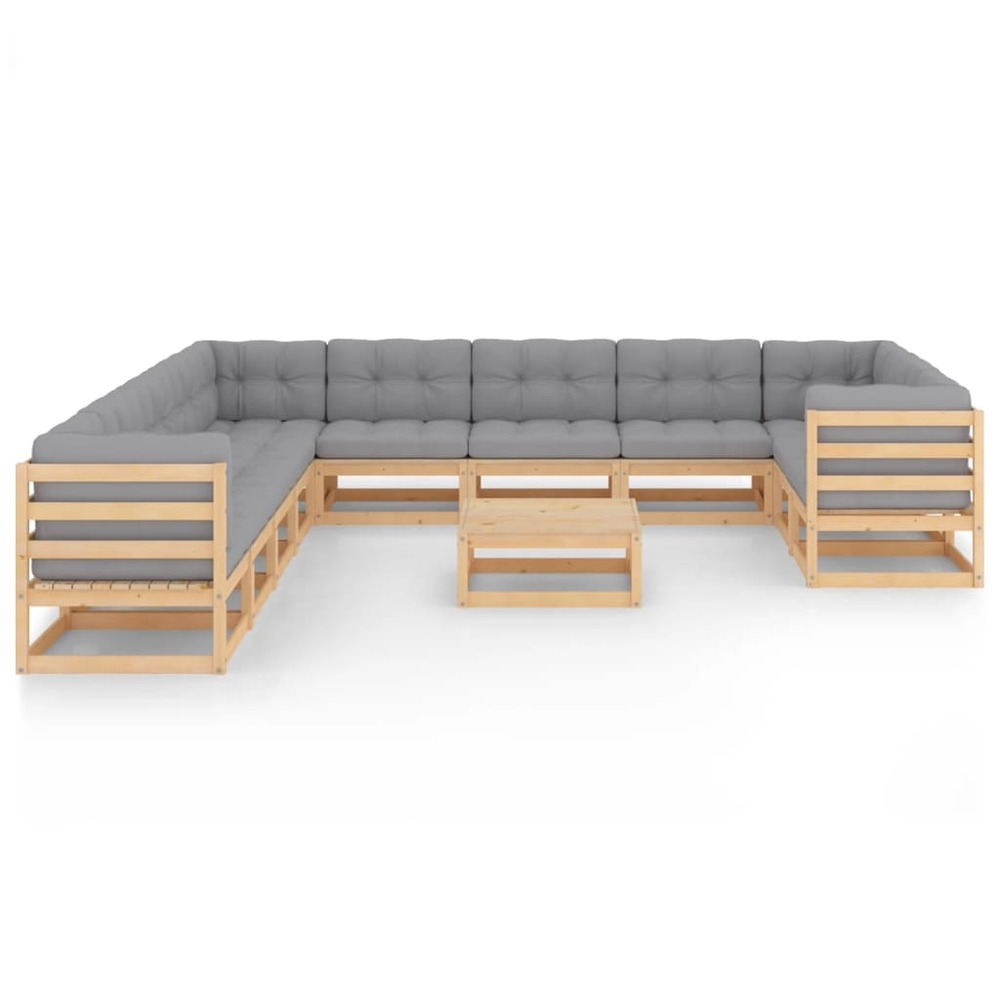 Salon de jardin meuble d'extérieur ensemble de mobilier 12 pièces avec coussins bois de pin massif