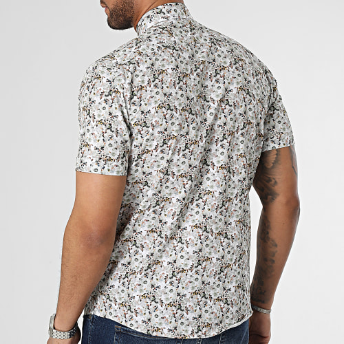Chemise Manches Courtes Blanc Vert Kaki Floral