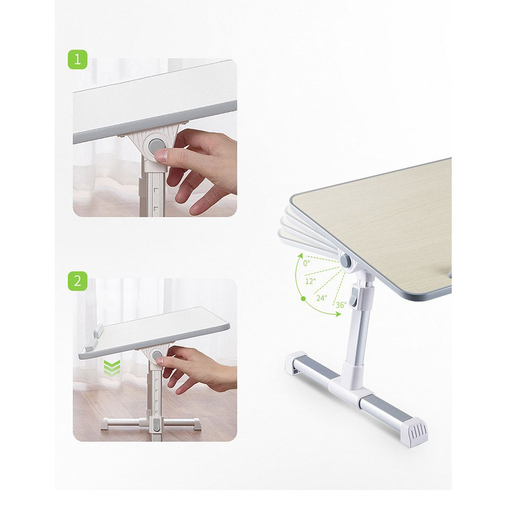(53x30cm) 2in1 Klappbare Halterung Multifunktions Ständer Höhenverstellbarer Metall Betttisch für Macbook / Notebook / Laptop - Grau / Beige