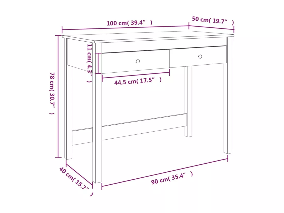 Bureau avec tiroirs 100x50x78 cm Bois massif de pin