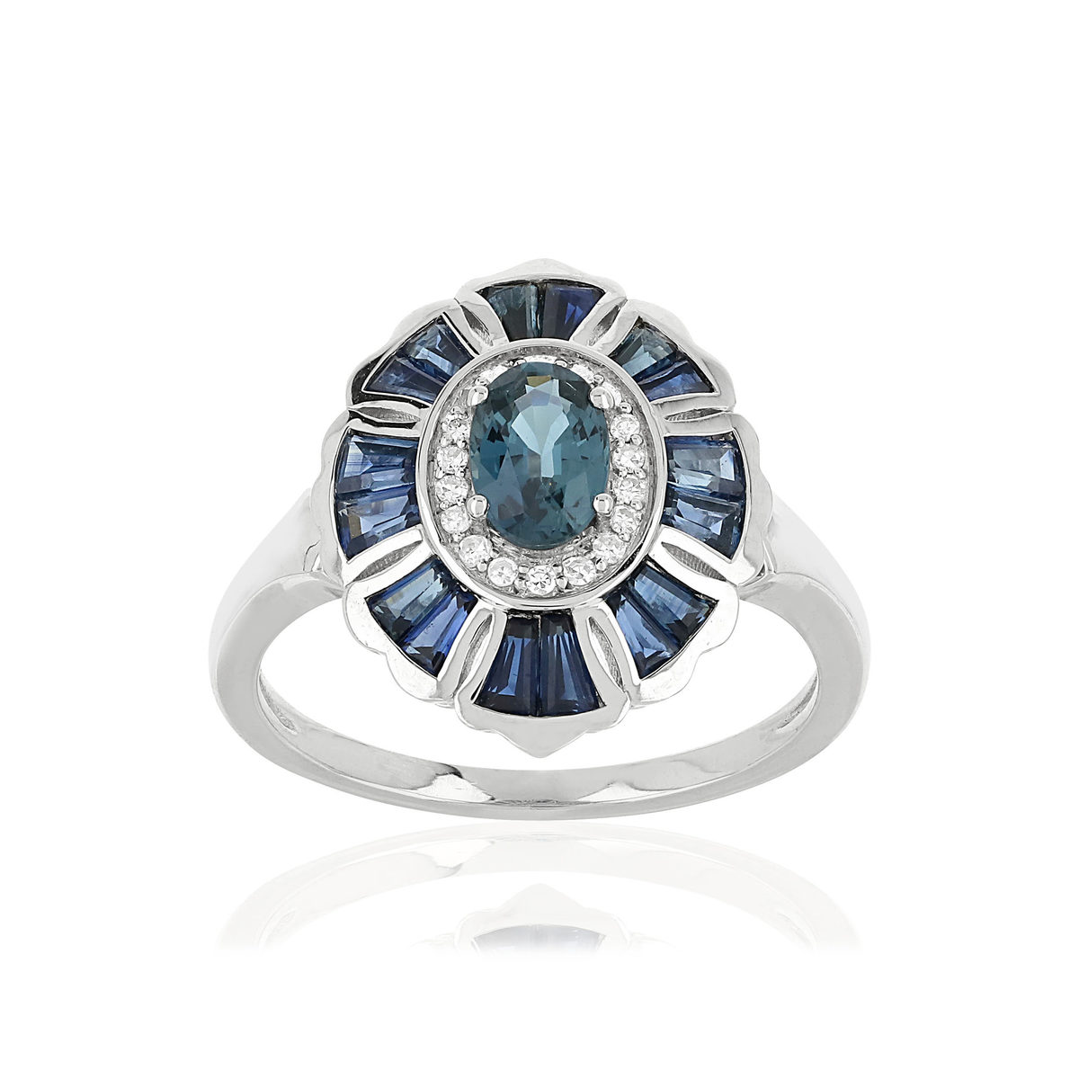 Bague or blanc 750 saphirs diamants