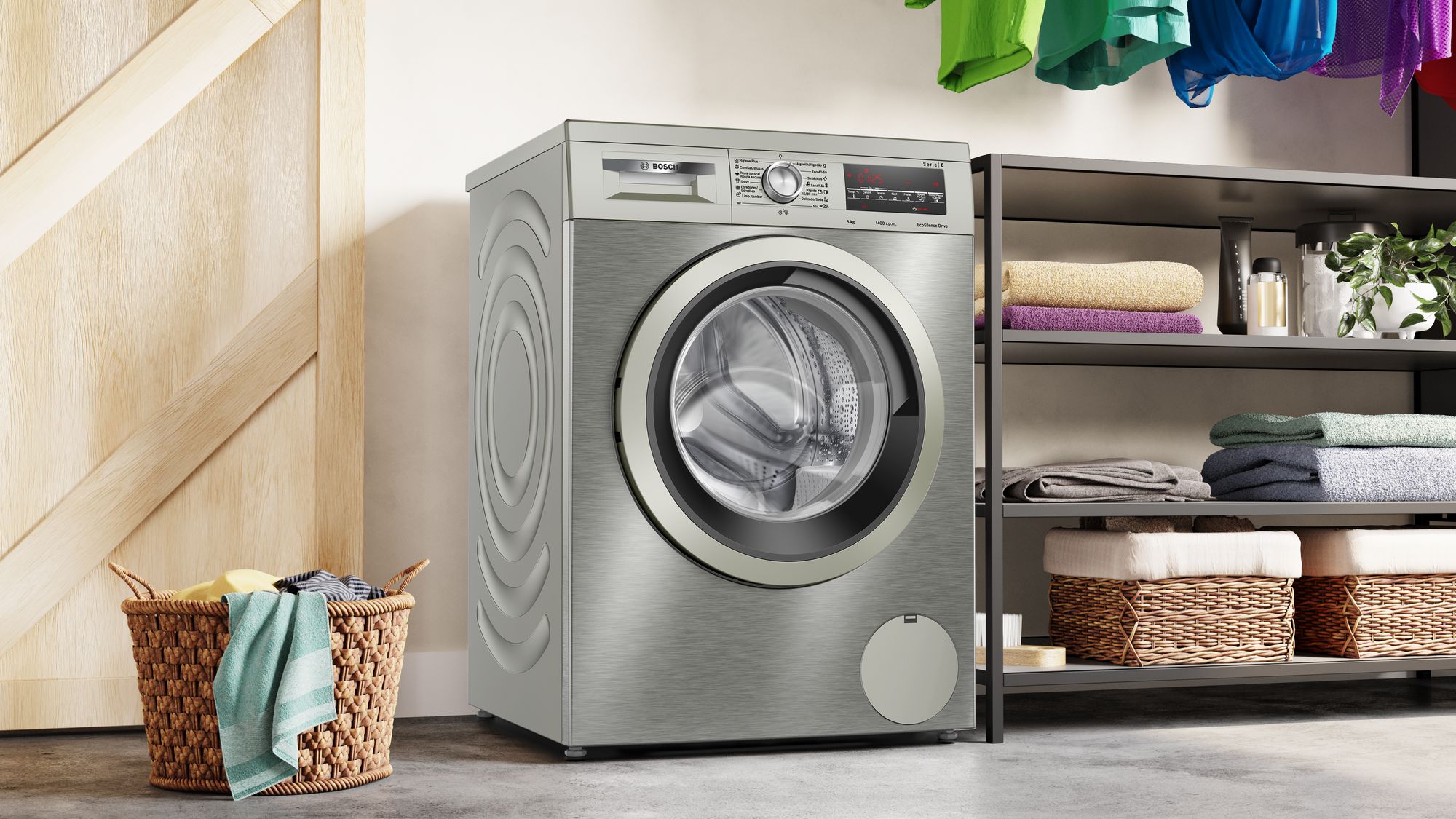 Máquina de lavar roupa de carregamento frontal Série 6, 8 kg, 1400 rpm, aço inoxidável WUU28T8XES