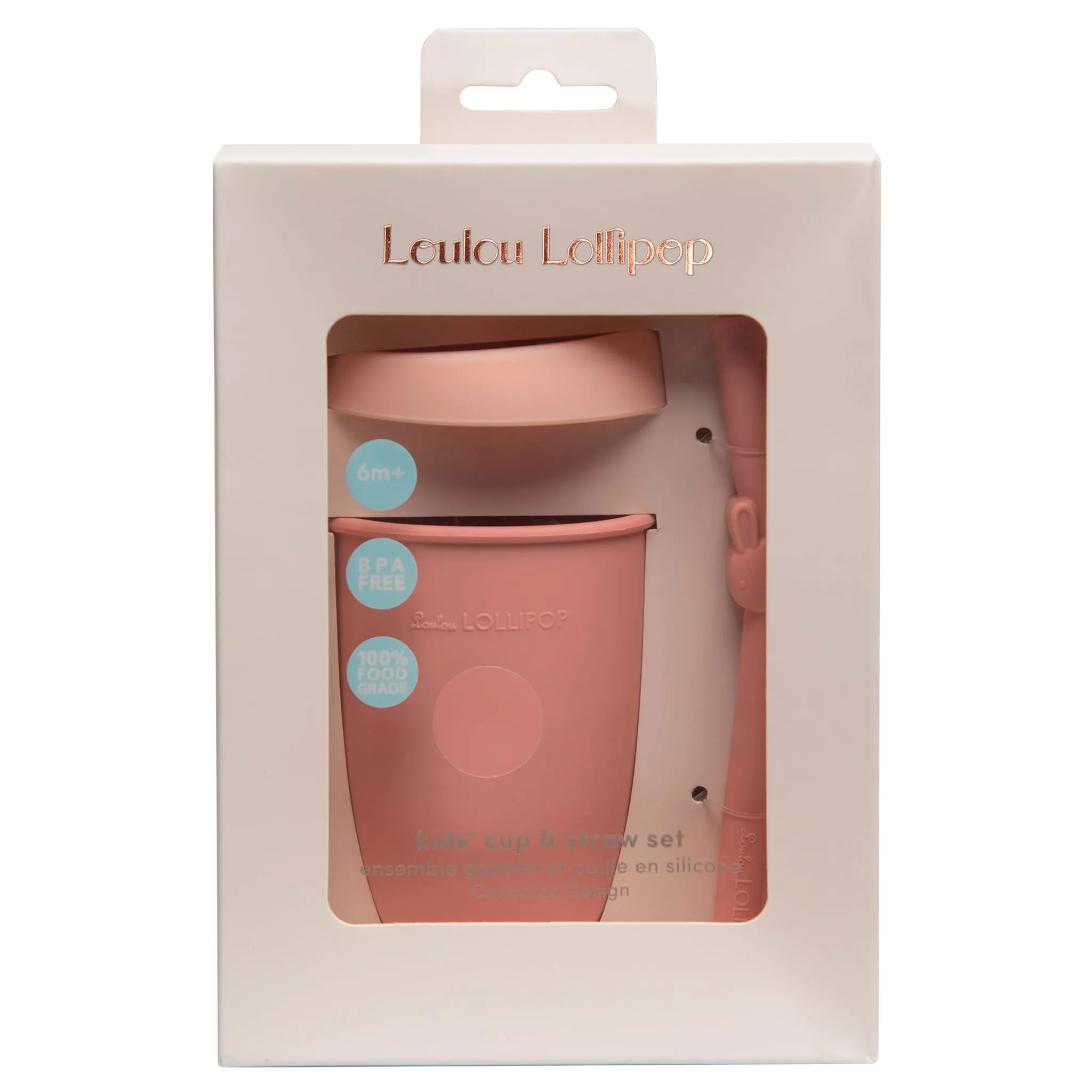 Loulou Lollipop Gobelet en Silicone avec Couvercle et Paille - Lapin