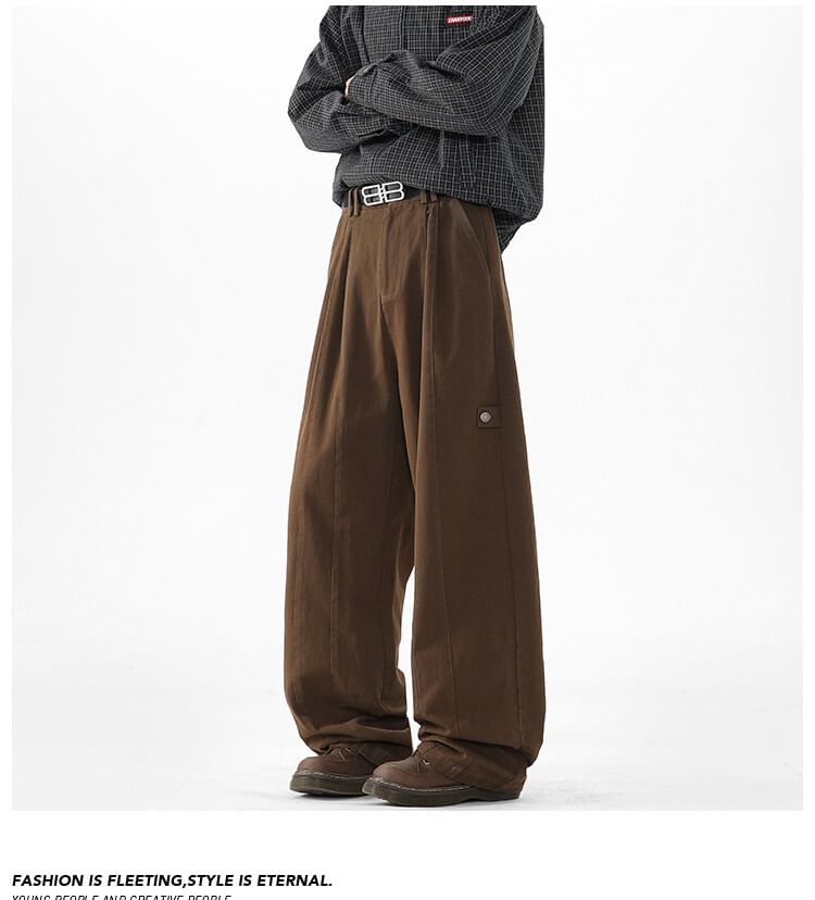 AXEN - Mid Rise Plain Straight Leg Broek
