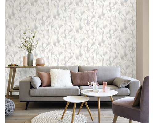 Vliesbehang 10204-14 Elle Decoration 2 strepen golven crème
