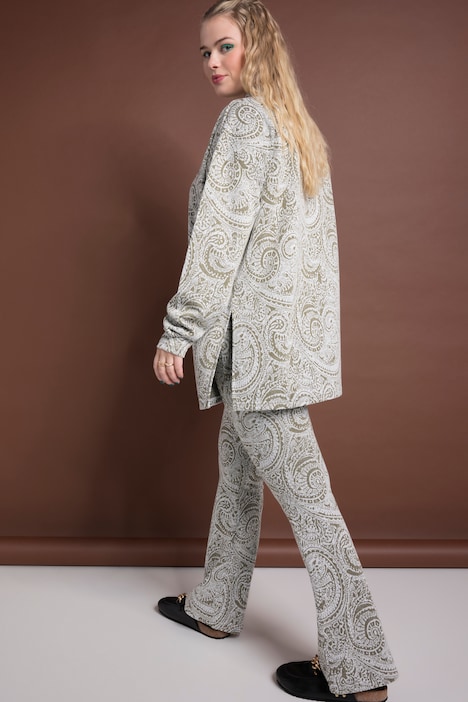 Longsleeve, oversized, Glitter Paisley, Stehkragen, Seitenschlitze