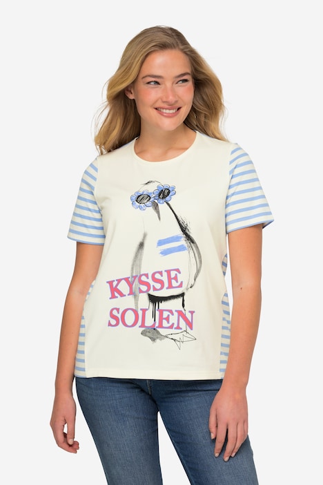 T-Shirt, Möve mit Schriftzug, geringelter Rücken, Halbarm