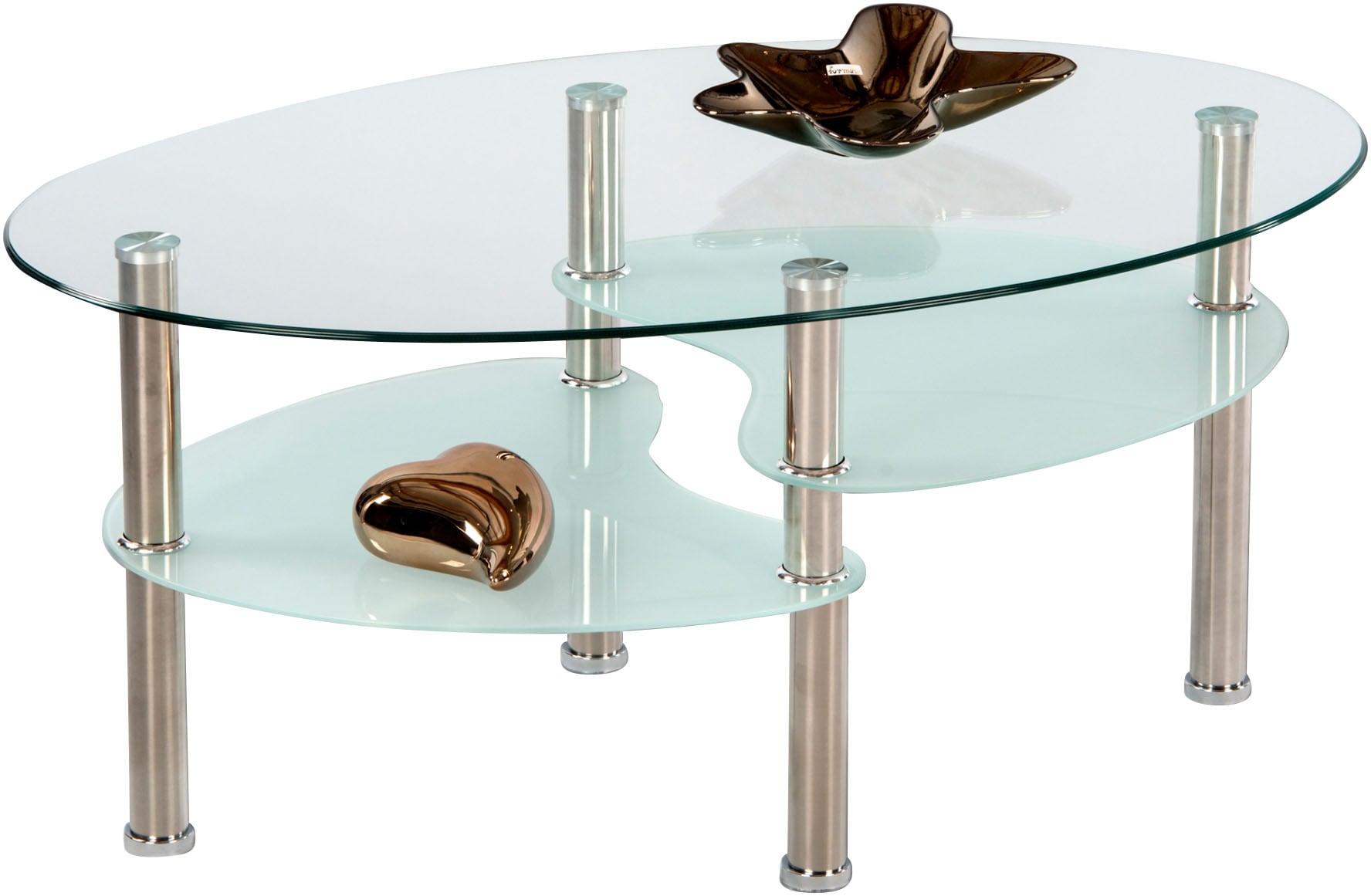 Stolkom Couchtisch »Wave Glastisch, Wohnzimmertisch, Beistelltisch Glas BxHxT 90x41x55 cm« Sicherheitsglas 8mm stark, Ablage in Milchglas, Tisch Oval