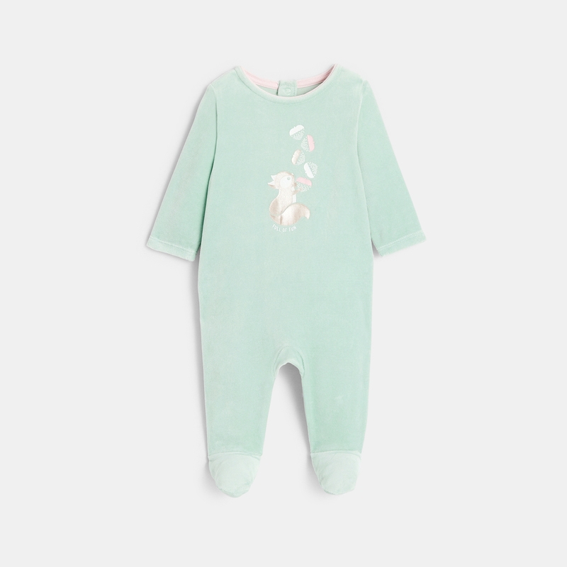Dors-bien velours écureuil brodé vert bébé fille