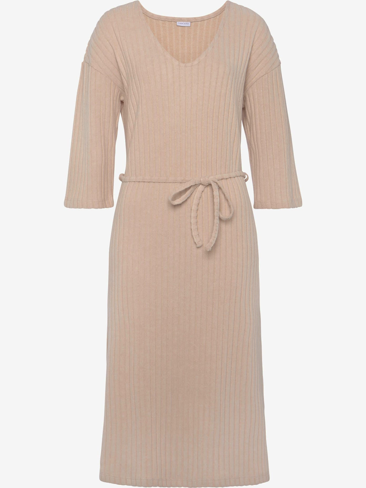 Robe en matière sweat robe longue côtelée avec encolure en v