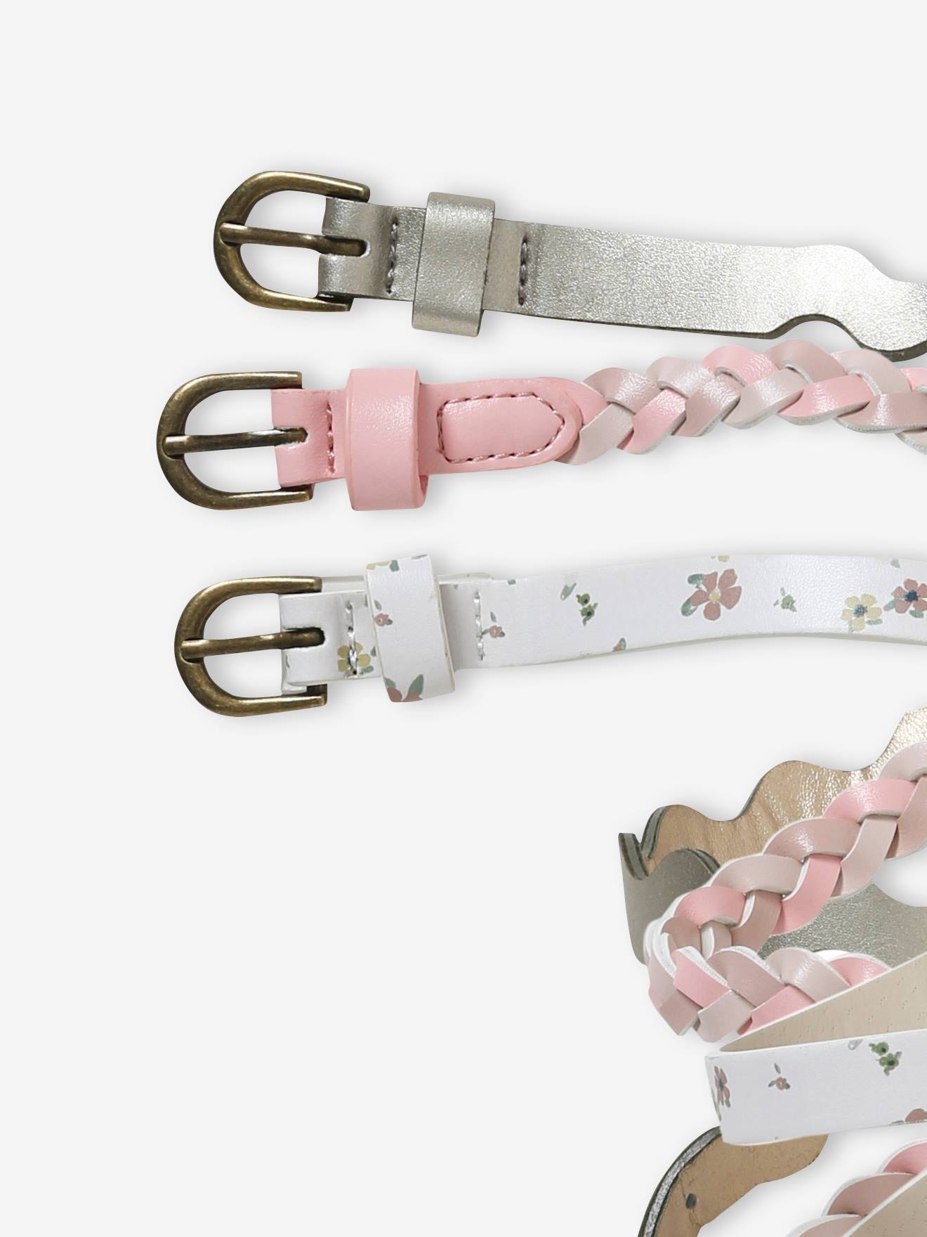 Conjunto com 3 cintos finos para meninas, cor rosa.
