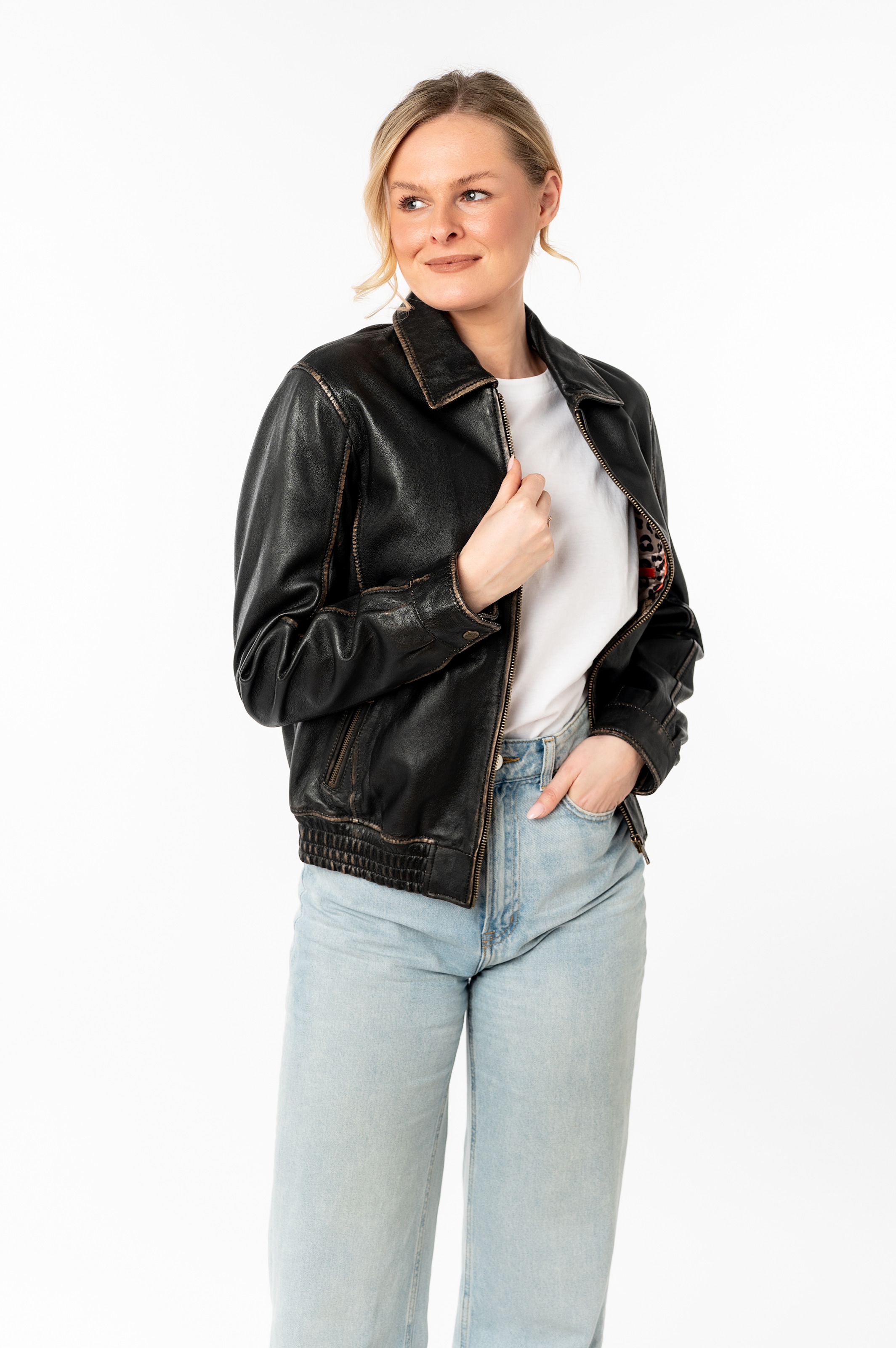 Mauritius Lederjacke »MWBjanka« mit elastischem Bund, Leo-Innenfutter
