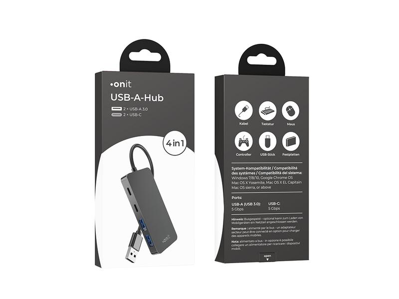 onit USB-A-Hub 2A2C Leichter und kompakter Hub mit 2 USB-A- und 2 USB-C-Ports