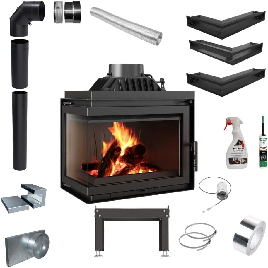 Eckkamineinsatz Gusseisen KRATKI Simple 8 kW Ø 200 Links Kaminset