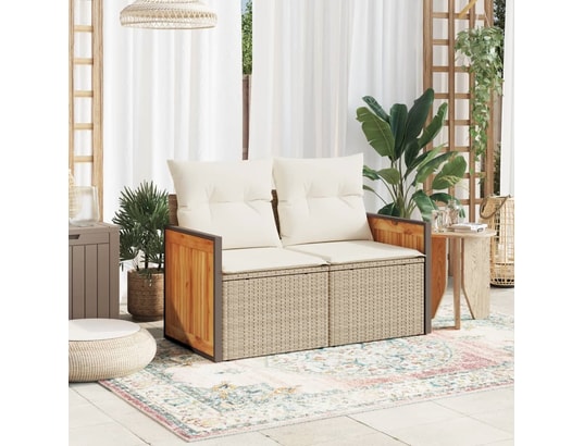 VIDAXL - Canapé de jardin avec coussins 2 places beige résine tressée