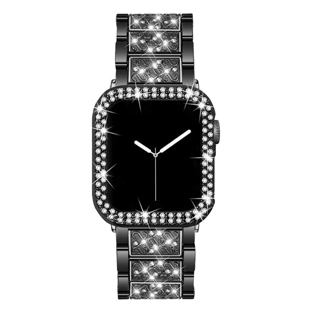 Apple Watch Series 7 (41 mm) Glitzer Edelstahl Armband mit Bumper Hülle - Schwarz