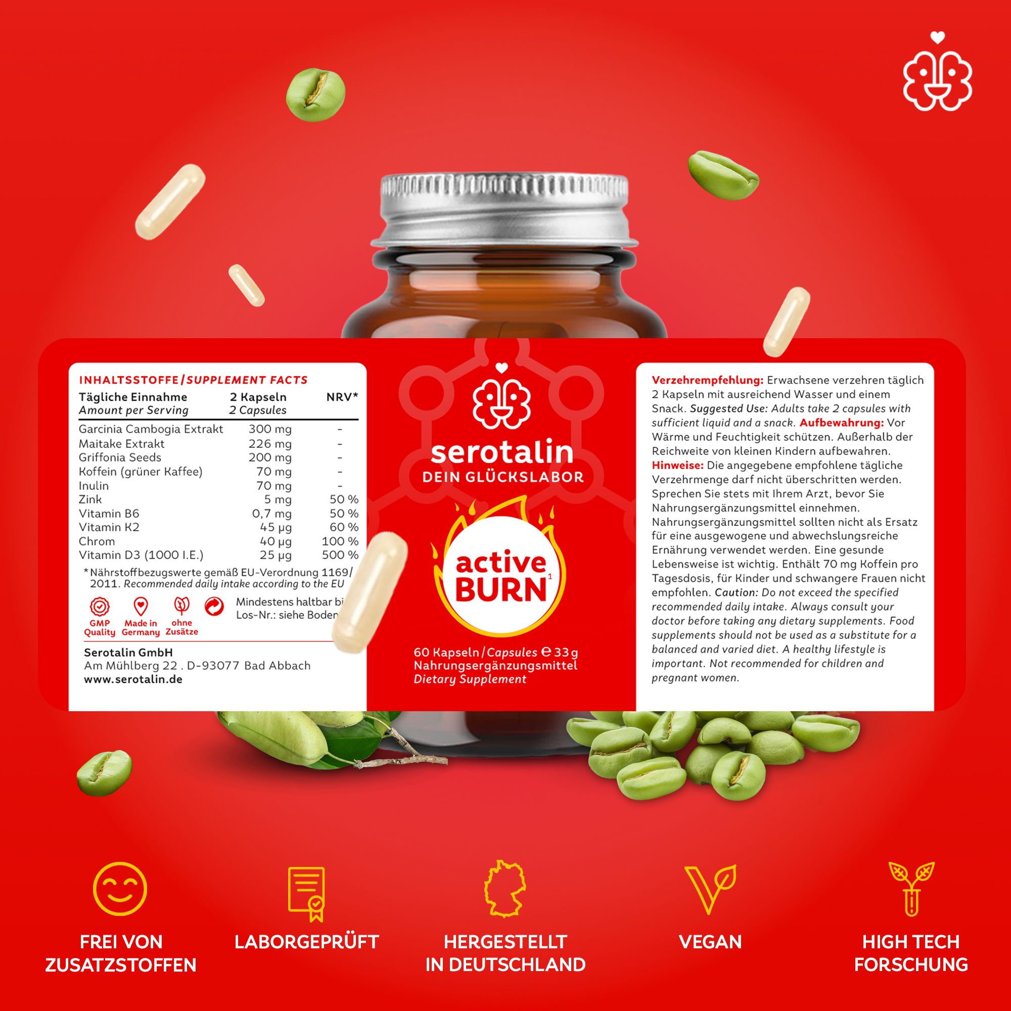 serotalin® ACTIVE BURN 60 STOFFWECHSEL KAPSELN mit Chrom, Zink, Koffein