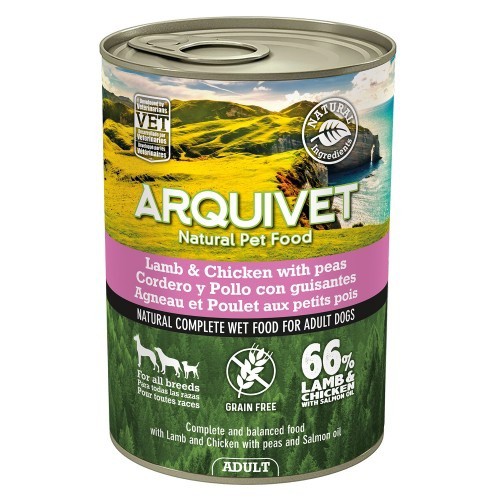 Ração úmida para cães adultos, sabor cordeiro/frango.