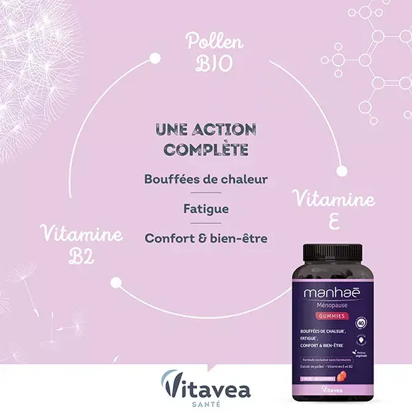 Manhaé Menopausa - Ondas de calor, fadiga - Pólen orgânico - 60 gomas