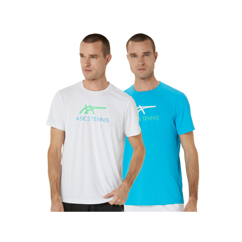 Tee-shirt tennis Asics Court Graphic blanc ou turquoise
