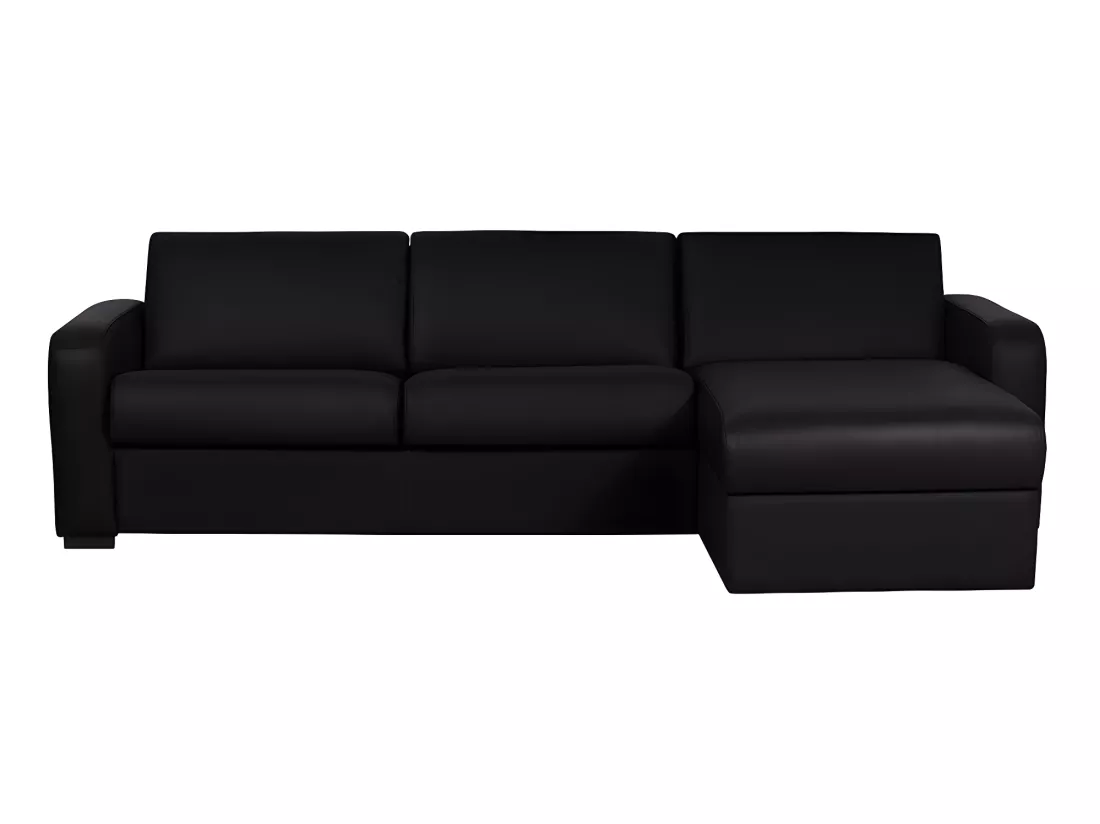 Canapé d'angle convertible express en cuir BEVIS - Noir - Angle droit