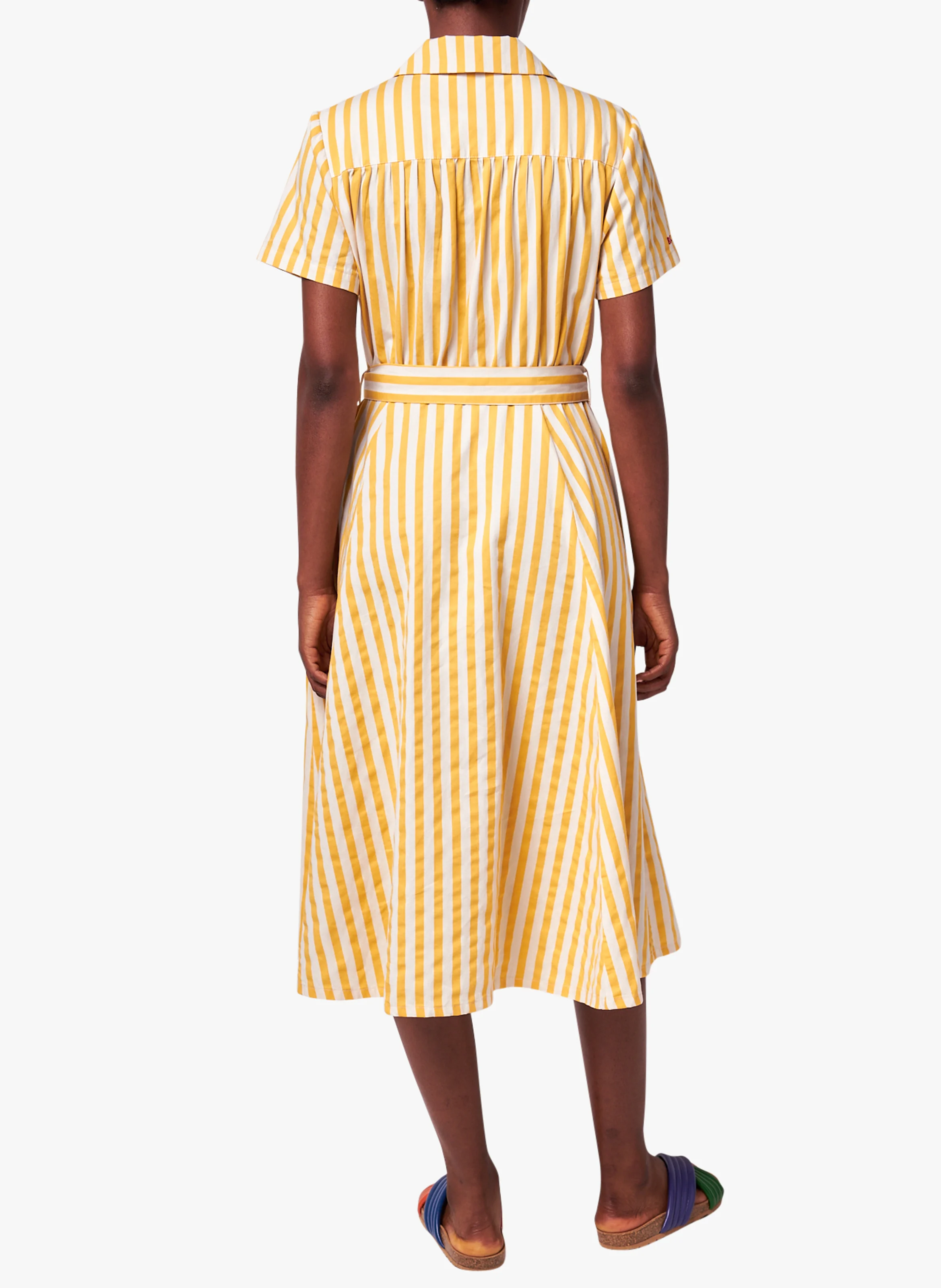 Robe midi col tailleur rayée en coton biologique | Blanc