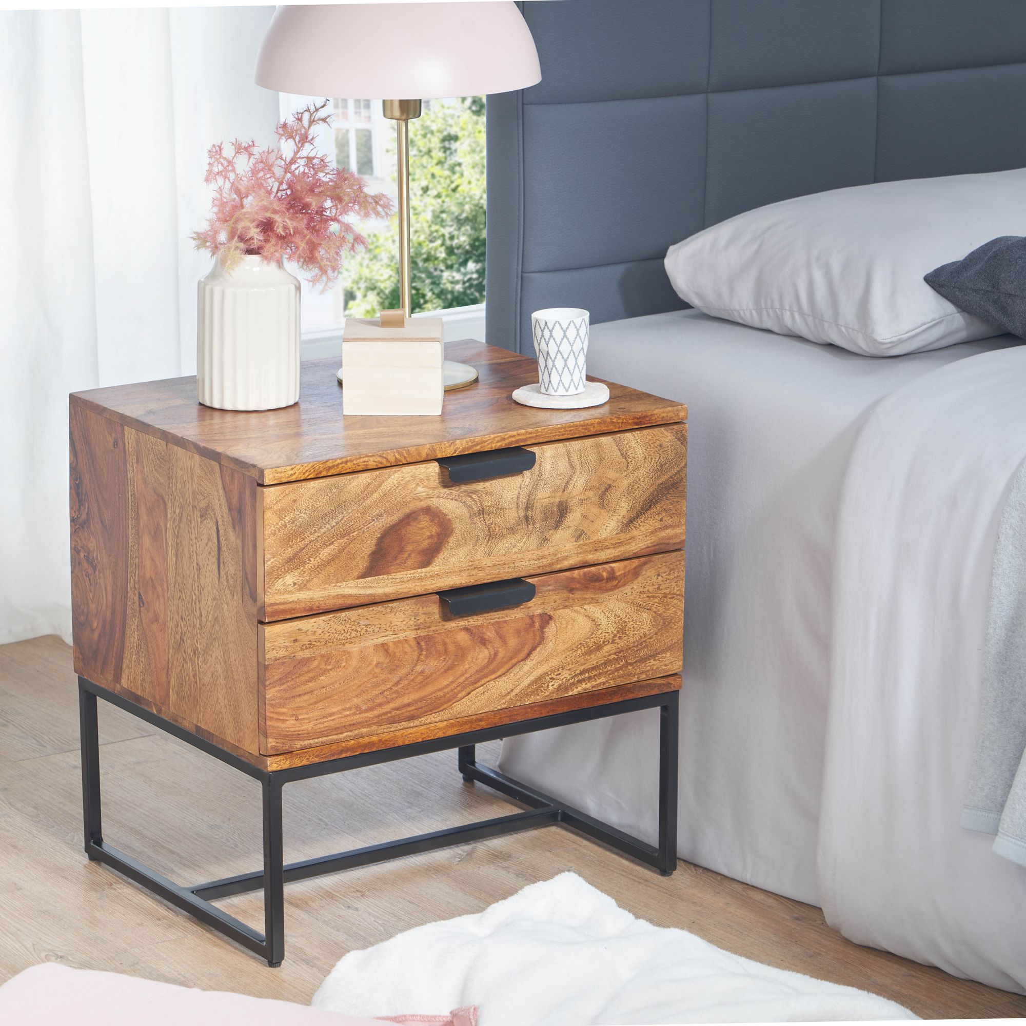 Nachttisch FineBuy Nachtkommode Boxspringbett Massivholz 50x40x51 cm Schubladen