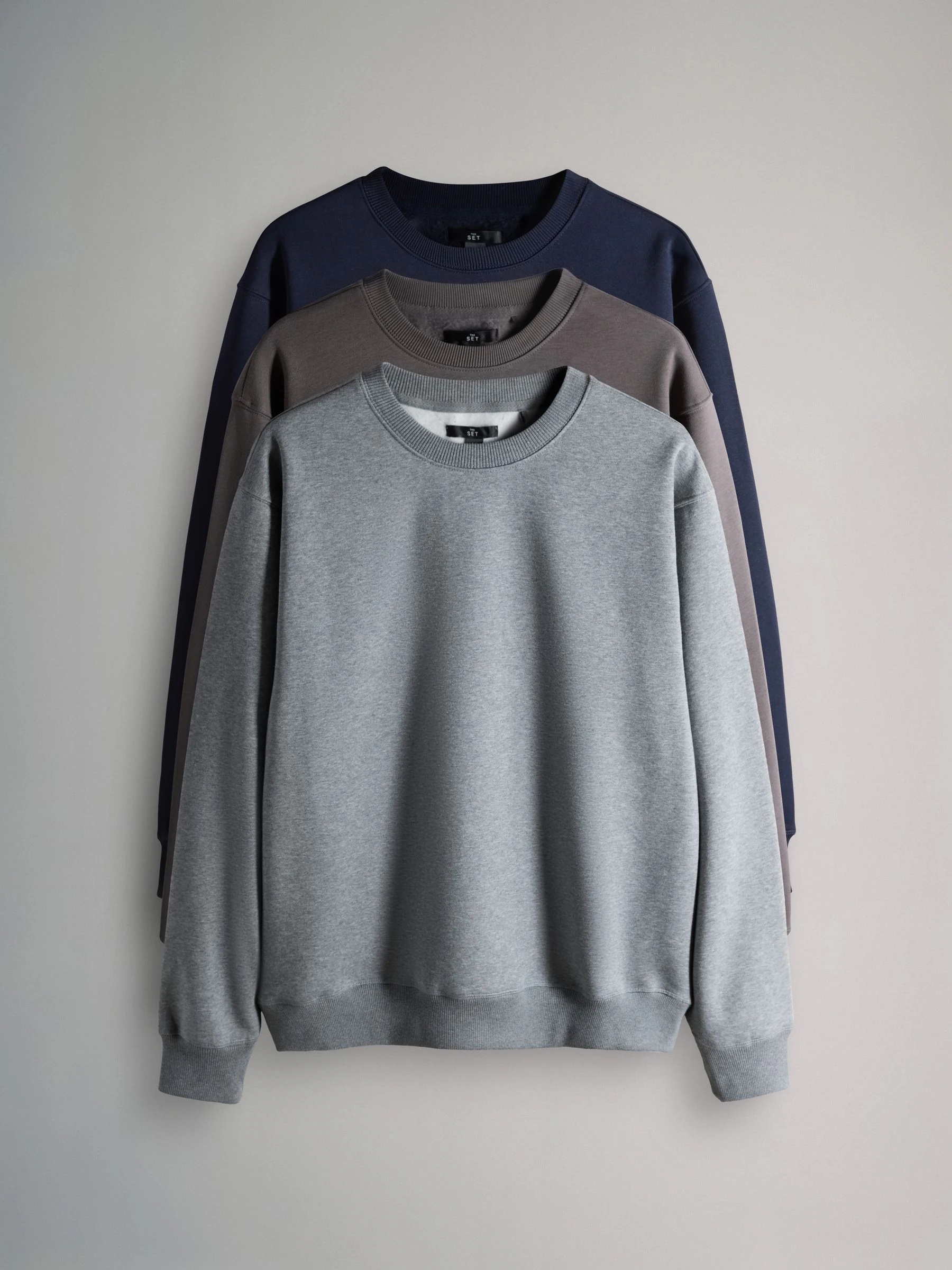 Blauw/grijs - Verpakking van 3 - The Set Crew Neck Relaxed Fit Sweat Top