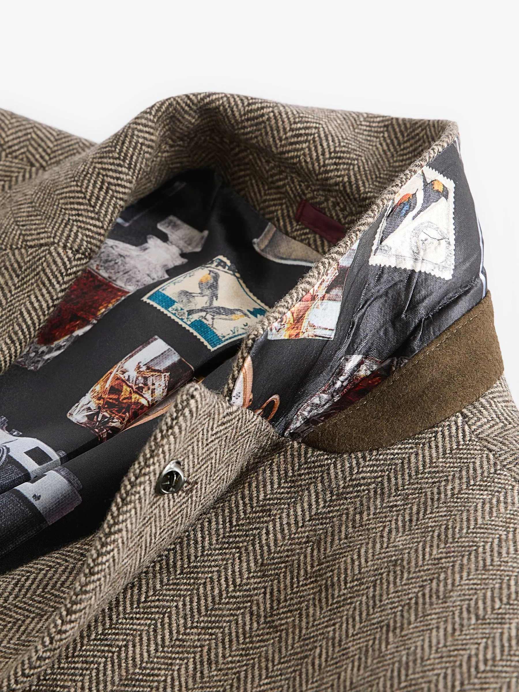 Taupe - Normale Pasvorm - Blazer met visgraatmotief en hoog wolgehalte