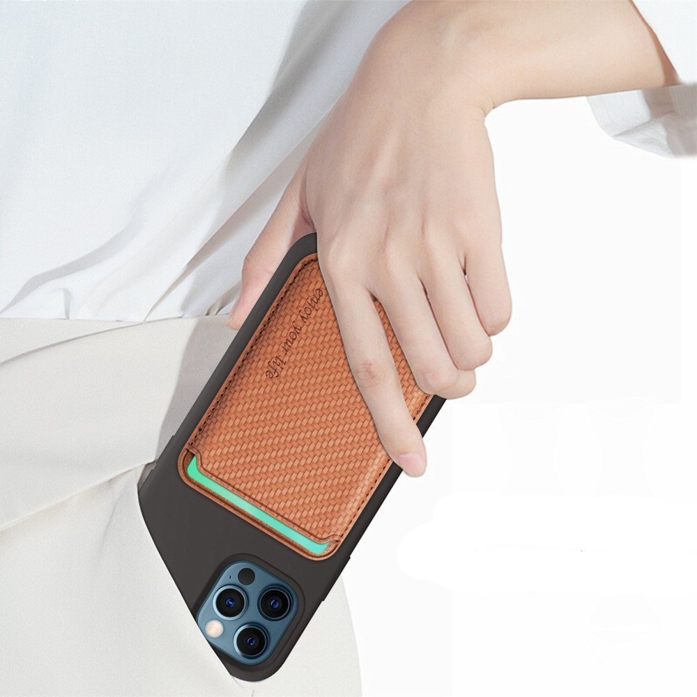Magnetische MagSafe iPhone Leder Wallet Kreditkarten Halterung in Carbon Optik - Braun