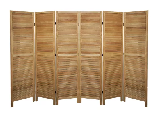 Paravent persienne en bois de 6 pans, coloris brun clair - H170 x L240cm
