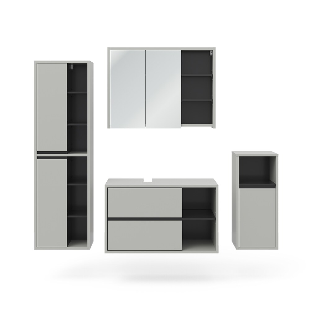 Vicco Badmöbel-Set Badezimmer-Möbel Bad-Schrank Viola Grau Anthrazit modern Badezimmerschrank Waschtischunterschrank Spiegelschrank Midischrank Hochschrank Schranktür Schrankfach Ablage Aufbewahrung
