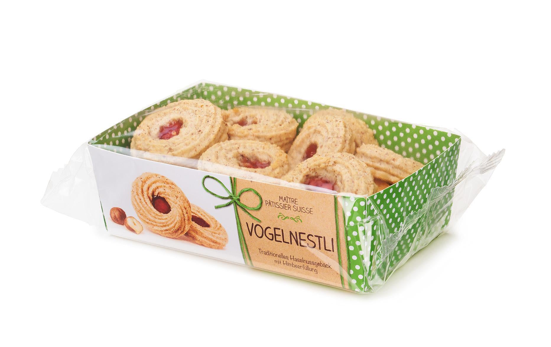 Gebäck Vogelnestli 200 gTraditionelle Backware mit feiner Himbeerfüllung