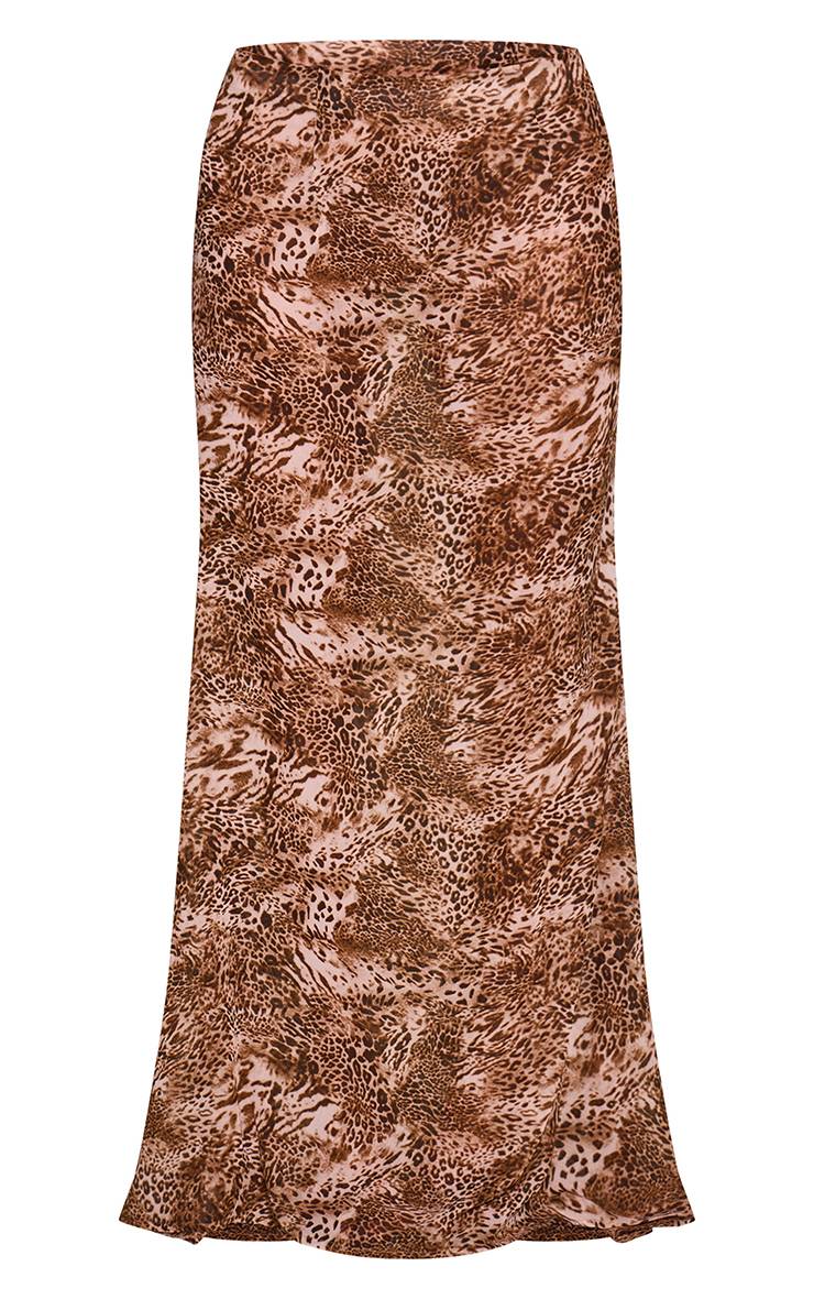 Marron Ensemble Coordonné Jupe Longue En Mousseline Imprimé Léopard