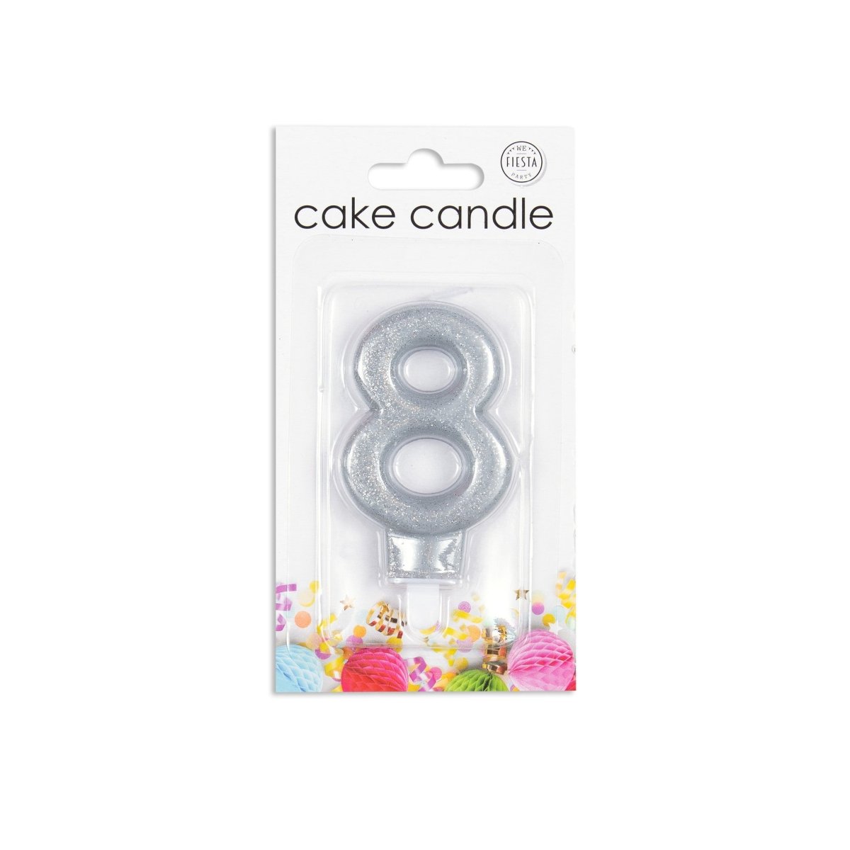 Kaars 8 Jaar Zilver Glitter 7cm