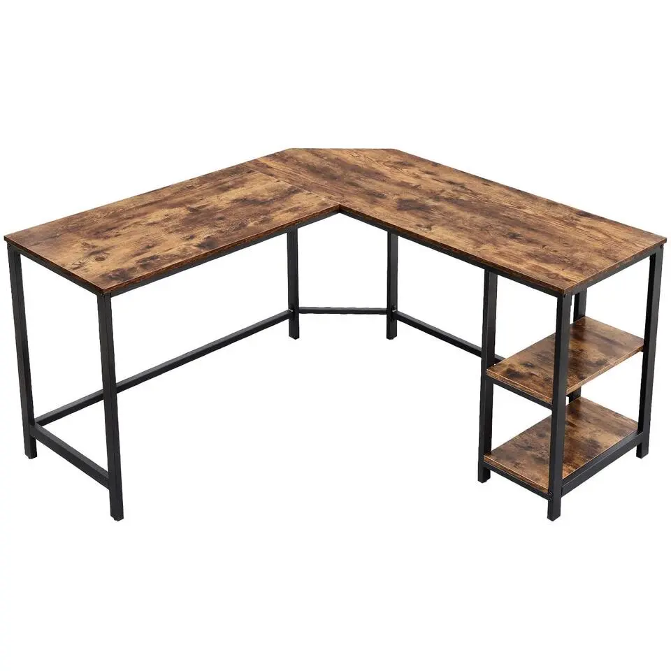 Hoekbureau Fabrice 138cm 2 legplanken - rustiek bruin/zwart