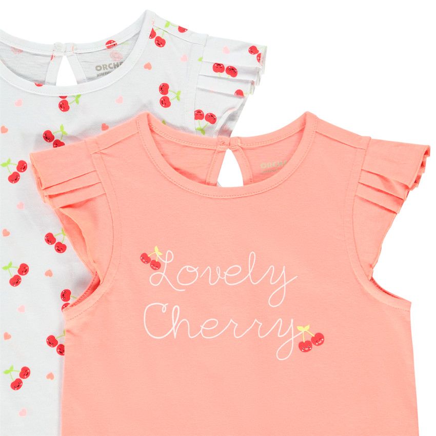 Lot de 2 t-shirts manches courtes volantées pour bébé fille - Corail